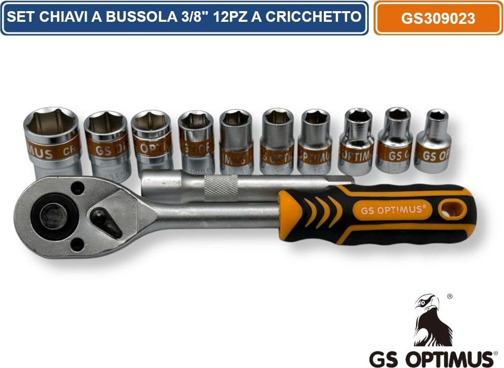 KIT 12 PEZZI SERIE DI CHIAVI A BUSSOLA MISURE DALLA 8 A 24MM 1/2" CON CHIAVE A CRICCHETTO E PROLUNGA - 3