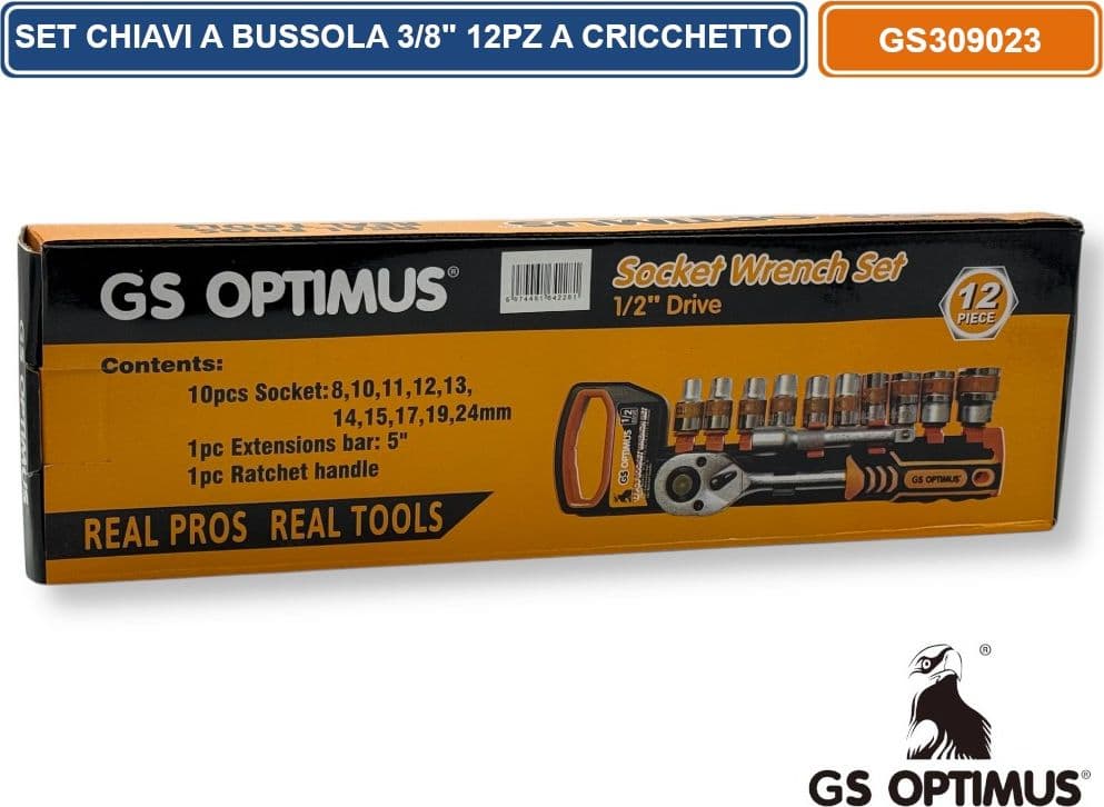 KIT 12 PEZZI SERIE DI CHIAVI A BUSSOLA MISURE DALLA 8 A 24MM 1/2" CON CHIAVE A CRICCHETTO E PROLUNGA - 5