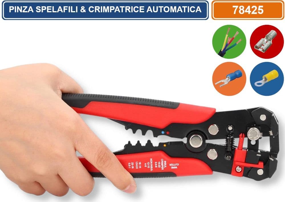PINZA MULTIFUNZIONE SPELLAFILI CRIMPATURA E TAGLIO SPELLATURA REGOLABILE PER 0.2-6.0 mm²/10-24 AWG - 4