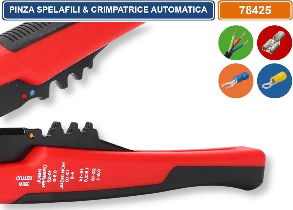 PINZA MULTIFUNZIONE SPELLAFILI CRIMPATURA E TAGLIO SPELLATURA REGOLABILE PER 0.2-6.0 mm²/10-24 AWG - 5