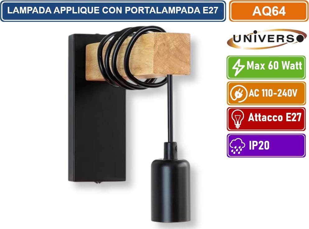 UNIVERSO AQ64 APPLIQUE LAMPADA DA INTERNO A PARATE IN STILE MODERNO CON PORTALAMAPADA E27 MAX 60W - 2