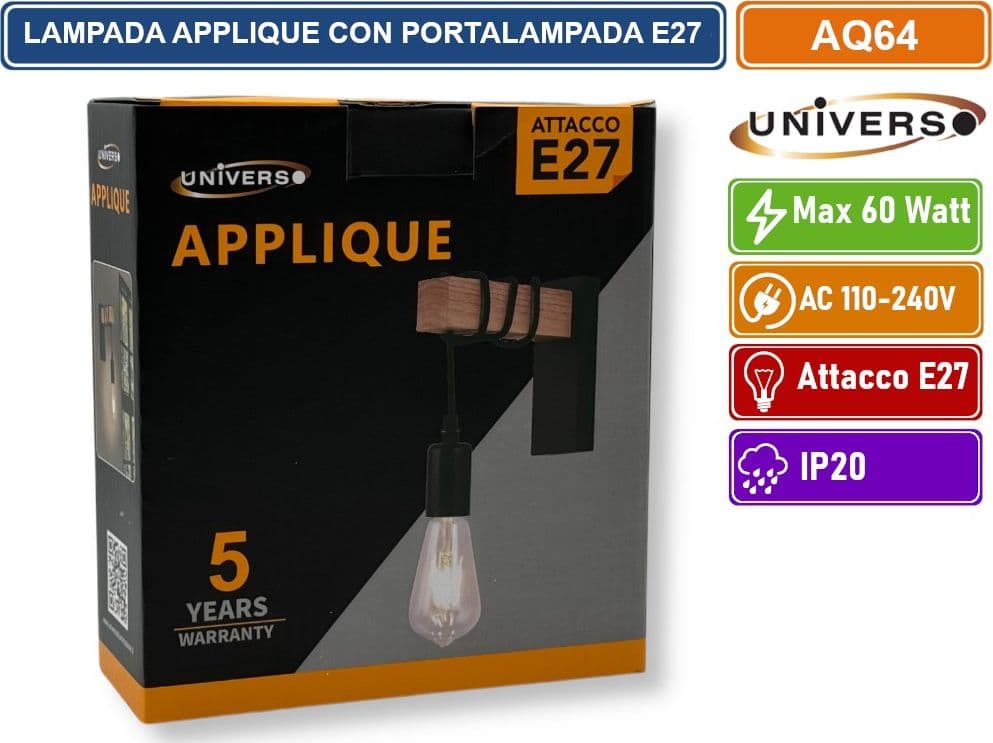 UNIVERSO AQ64 APPLIQUE LAMPADA DA INTERNO A PARATE IN STILE MODERNO CON PORTALAMAPADA E27 MAX 60W - 3
