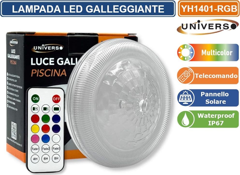UNIVERSO YH1401-RGB LAMPADA LED RGB GALLEGGIANTE SOLARE PER PISCINA 0,5W CON TELECOMANDO 24 TASTI, EFFETTI MULTICOLORE, BATTERIA RICARICABILE E PROTEZIONE IP67 - 3