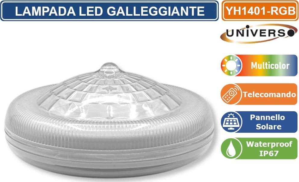 UNIVERSO YH1401-RGB LAMPADA LED RGB GALLEGGIANTE SOLARE PER PISCINA 0,5W CON TELECOMANDO 24 TASTI, EFFETTI MULTICOLORE, BATTERIA RICARICABILE E PROTEZIONE IP67 - 4