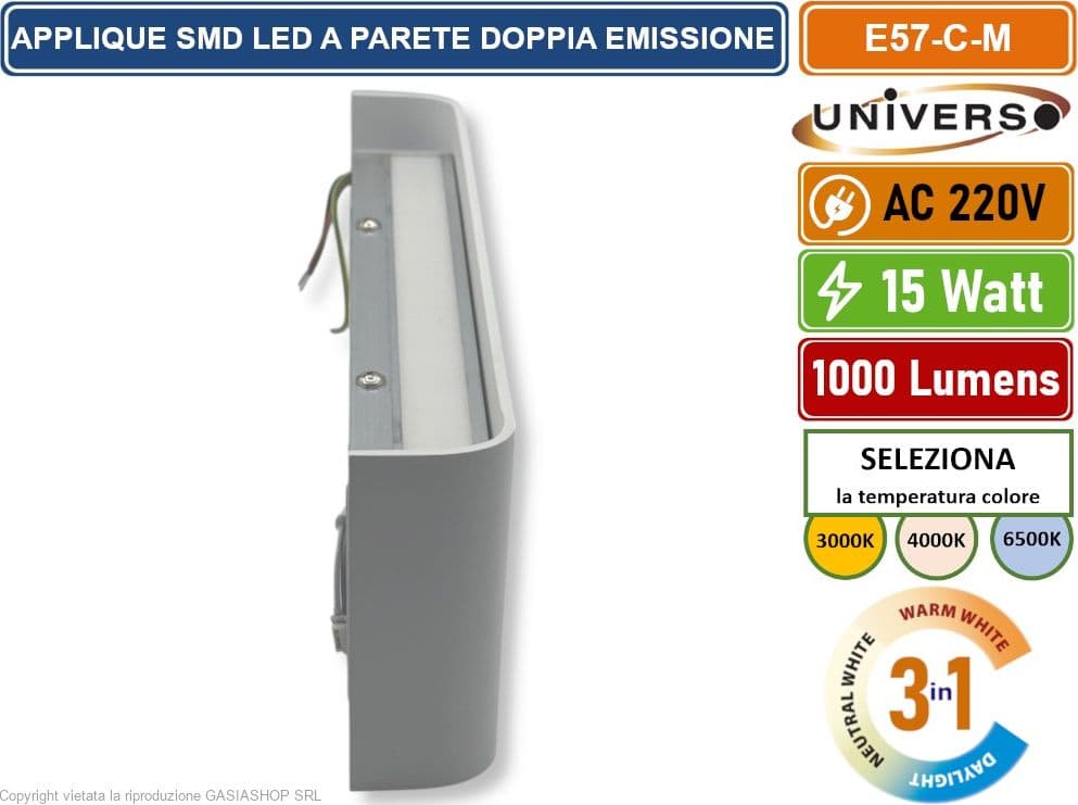 UNIVERSO E57-B3C LAMPADA APPLIQUE SMD LED BIANCA DA MURO 15W IP20 CON DOPPIO LED CCT SWITCH CAMBIA COLORE LUCE - 4