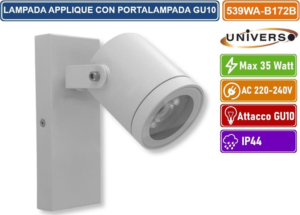 UNIVERSO 539WA-B172-B APPLIQUE PORTALAMPADA WALL LIGHT DA MURO PER LAMPADINE GU10 CON TESTA ORIENTABILE - 2