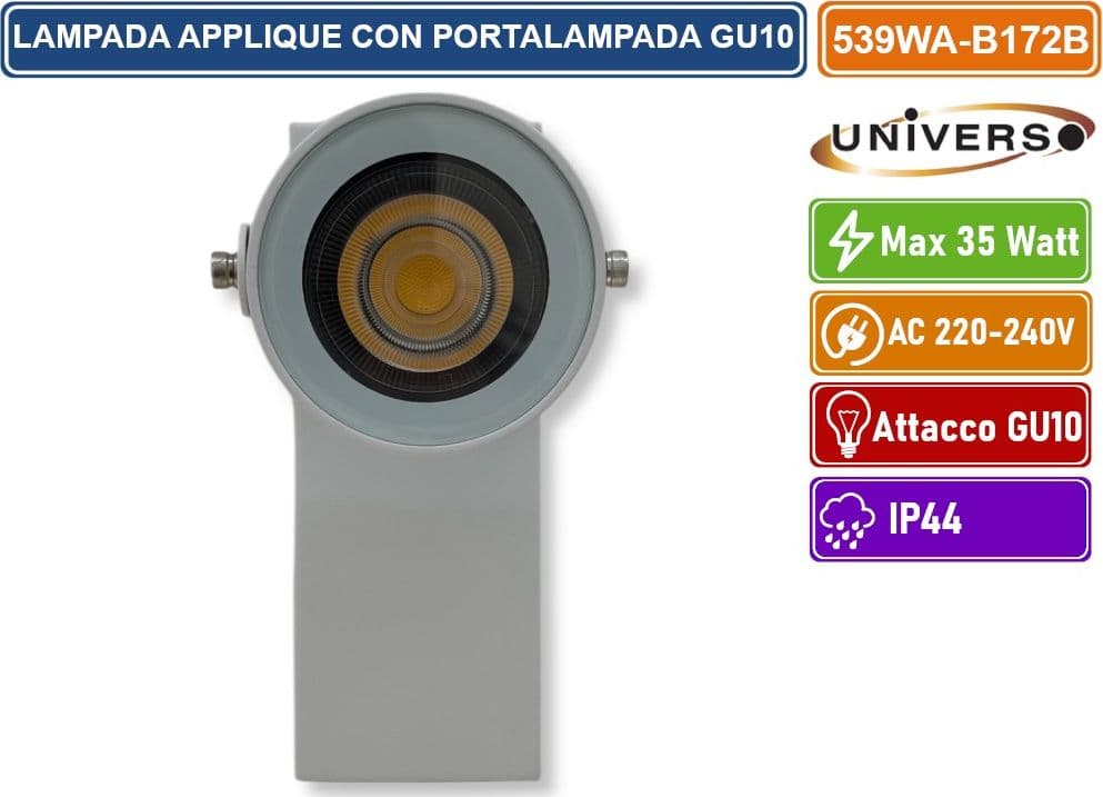 UNIVERSO 539WA-B172-B APPLIQUE PORTALAMPADA WALL LIGHT DA MURO PER LAMPADINE GU10 CON TESTA ORIENTABILE - 4