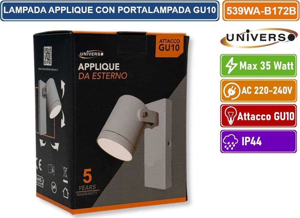 UNIVERSO 539WA-B172-B APPLIQUE PORTALAMPADA WALL LIGHT DA MURO PER LAMPADINE GU10 CON TESTA ORIENTABILE - 5