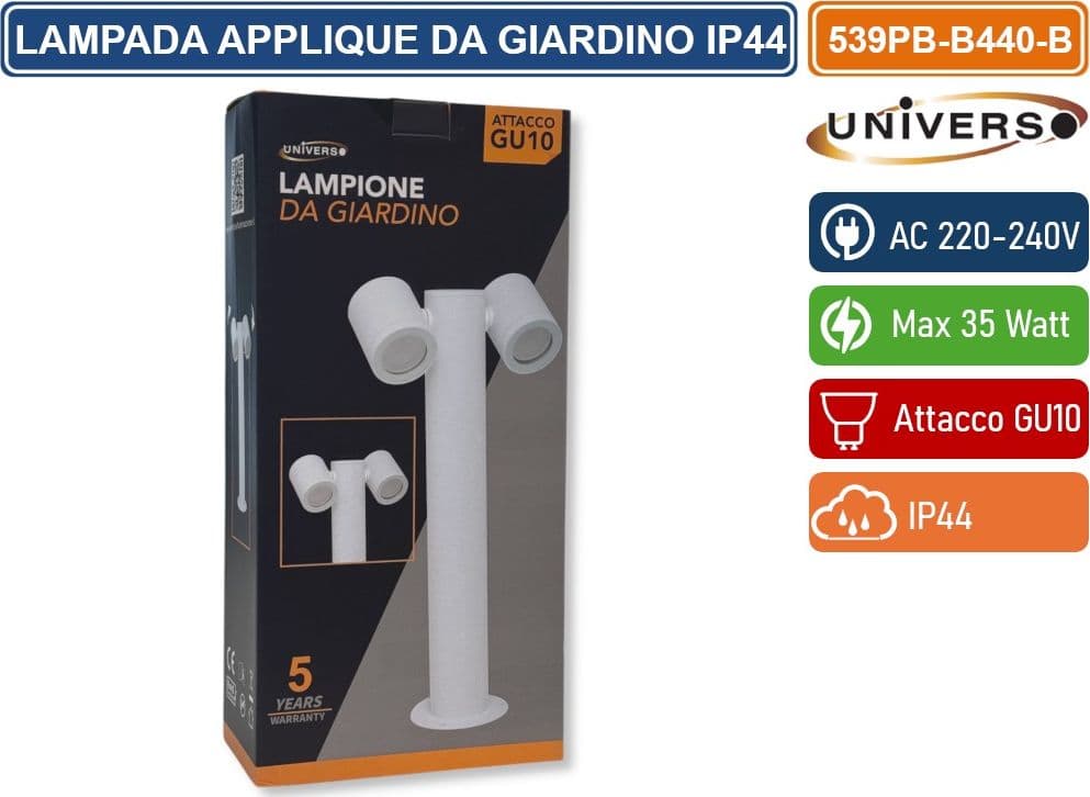 UNIVERSO 539PB-B440-B LAMPIONE 45CM DA GIARDINO CON DIFFUSORI ORIENTABILI PER ESTERNO IP44 CON ATTACCHI GU10 - 5