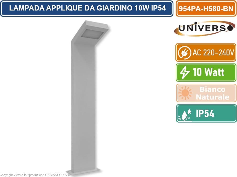 UNIVERSO 954PA-H580-BN LAMPADA APPLIQUE LED DA GIARDINO 10W SMD IP54 LAMPIONE BOLLARD DA TERRA COLORE BIANCO - 2