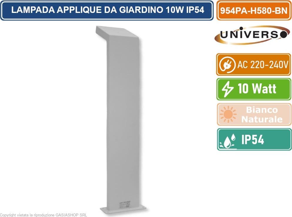 UNIVERSO 954PA-H580-BN LAMPADA APPLIQUE LED DA GIARDINO 10W SMD IP54 LAMPIONE BOLLARD DA TERRA COLORE BIANCO - 3