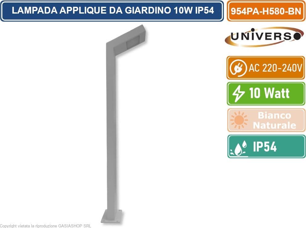 UNIVERSO 954PA-H580-BN LAMPADA APPLIQUE LED DA GIARDINO 10W SMD IP54 LAMPIONE BOLLARD DA TERRA COLORE BIANCO - 4