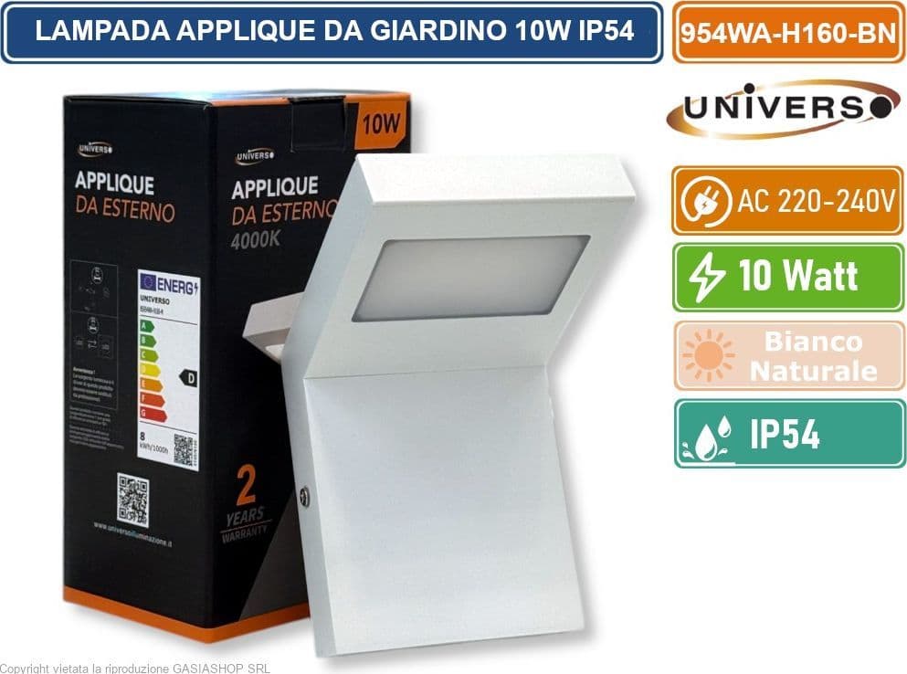 UNIVERSO 954WA-H160-BN LAMPADA APPLIQUE LED DA GIARDINO 10W SMD IP54 LAMPIONE BOLLARD DA MURO COLORE BIANCO