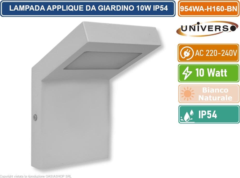 UNIVERSO 954WA-H160-BN LAMPADA APPLIQUE LED DA GIARDINO 10W SMD IP54 LAMPIONE BOLLARD DA MURO COLORE BIANCO - 2