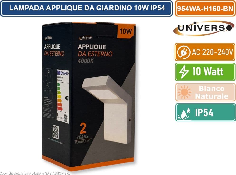 UNIVERSO 954WA-H160-BN LAMPADA APPLIQUE LED DA GIARDINO 10W SMD IP54 LAMPIONE BOLLARD DA MURO COLORE BIANCO - 3