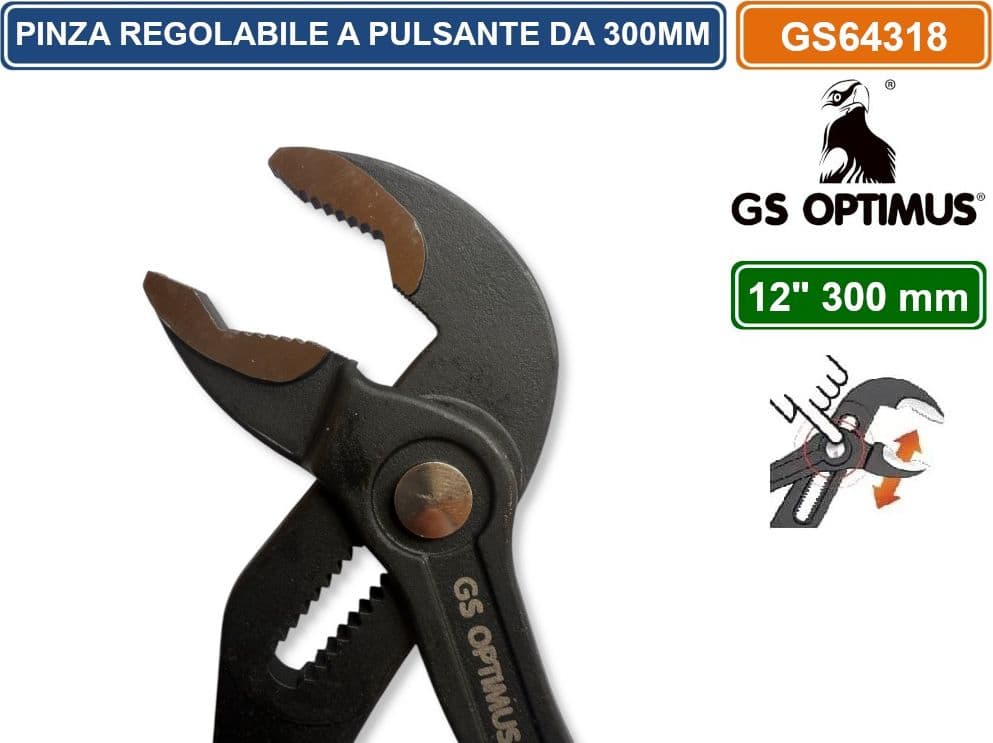 PINZA A PAPPAGALLO 300MM REGOLABILE PER TUBI CON PULSANTE DI REGOLAZIONE RAPIDA CROMO VANADIO - 3