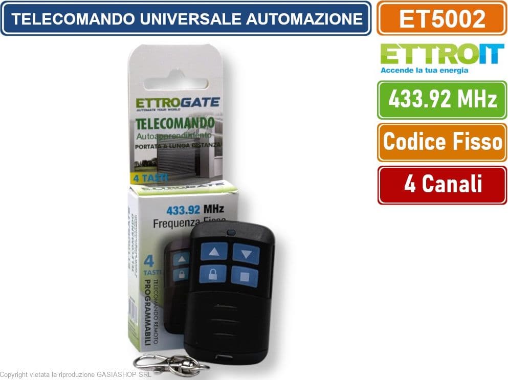 ETTROIT ET6003 TELECOMANDO RADIOCOMANDO PER AUTOMAZIONE CANCELLI 4 CANALI FREQUENZA 433 MHZ CODICE FISSO - 3