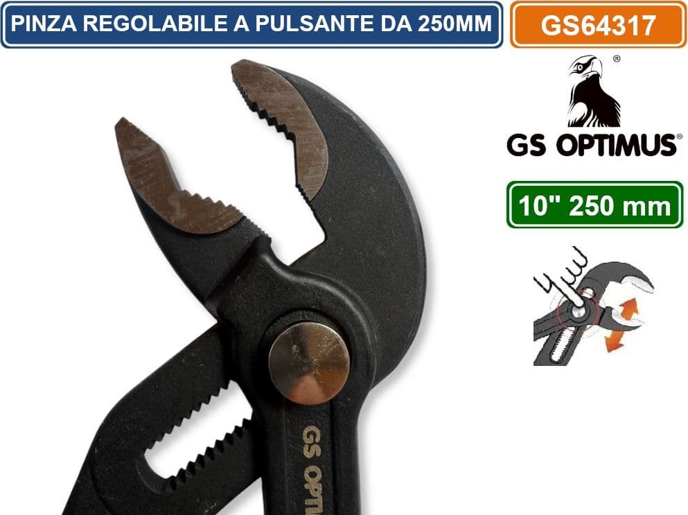 PINZA A PAPPAGALLO 250MM REGOLABILE PER TUBI CON PULSANTE DI REGOLAZIONE RAPIDA CROMO VANADIO - 3