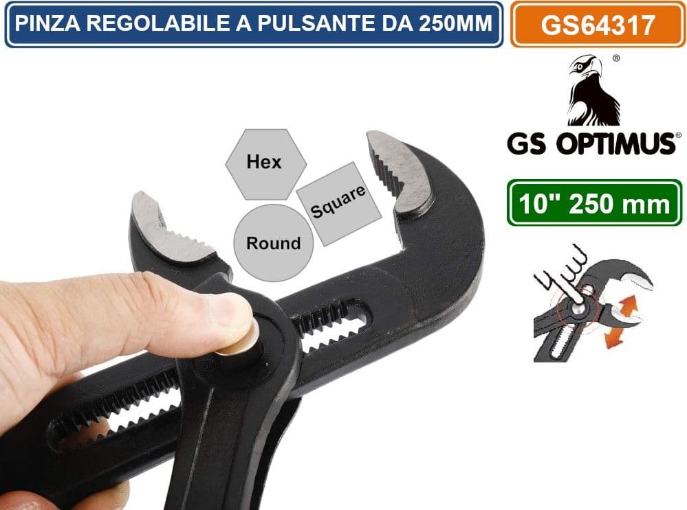 PINZA A PAPPAGALLO 250MM REGOLABILE PER TUBI CON PULSANTE DI REGOLAZIONE RAPIDA CROMO VANADIO - 4