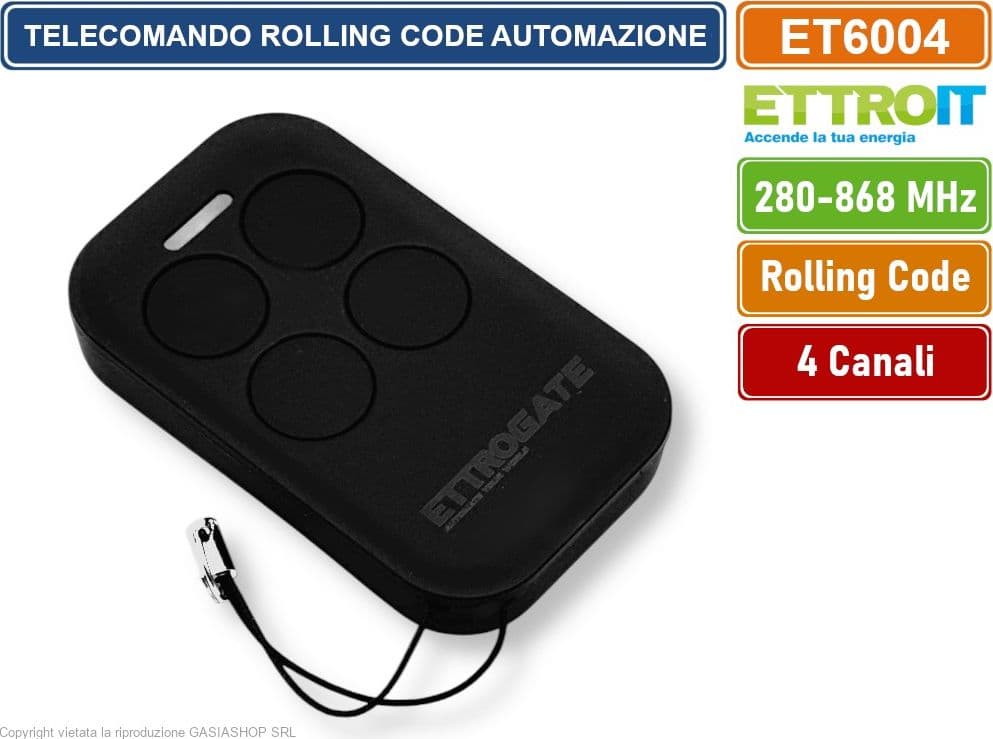 ETTROIT ET6004 TELECOMANDO RADIOCOMANDO ROLLING CODE PER AUTOMAZIONE CANCELLI 4 CANALI FREQUENZA DA 300 A 868 MHZ - 2
