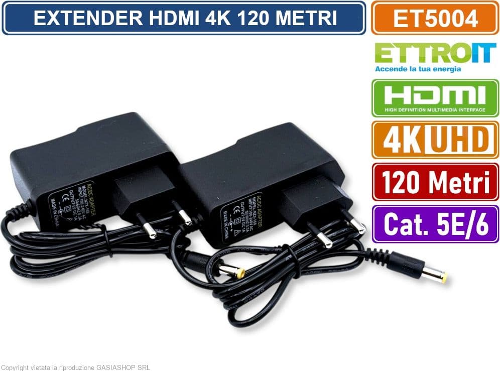 ETTROIT ET5004 EXTENDER ESTENSORE HDMI SU CAVO LAN CAT 5E CAT6 ULTRA HD 4K FINO A 120 METRI - 4