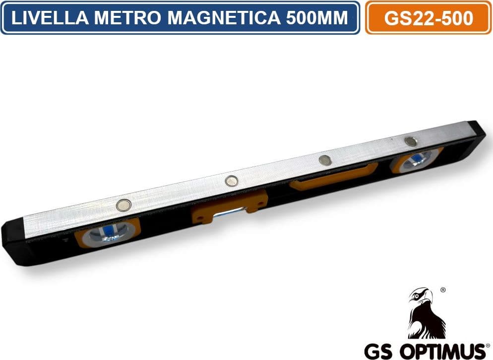 GS OPTIMUS GS22-500 LIVELLA METRO LINEARE MAGNETICA IN ALLUMINIO TRIPLA BOLLA DA 500MM - 2