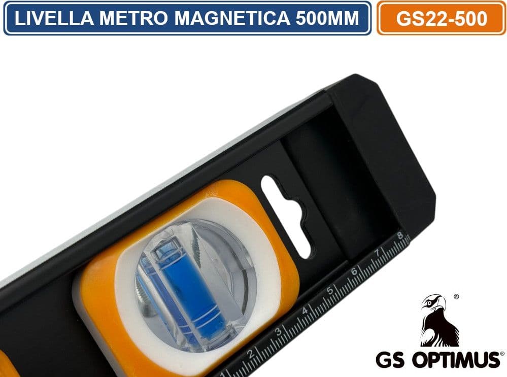 GS OPTIMUS GS22-500 LIVELLA METRO LINEARE MAGNETICA IN ALLUMINIO TRIPLA BOLLA DA 500MM - 3