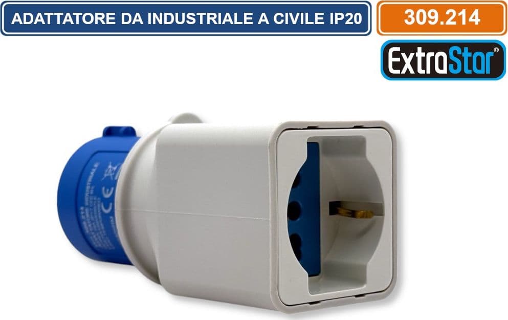 ADATTATORE INDUSTRIALE MONOFASE 1 SPINA CEE INDUSTRIALE 2P+T 6H E 1 PRESA SCHUKO + 10/16A 2P+T 250V IP20 - 2