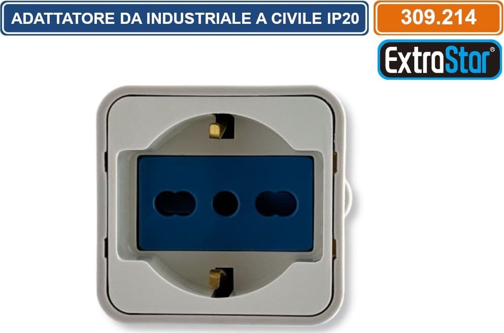 ADATTATORE INDUSTRIALE MONOFASE 1 SPINA CEE INDUSTRIALE 2P+T 6H E 1 PRESA SCHUKO + 10/16A 2P+T 250V IP20 - 3