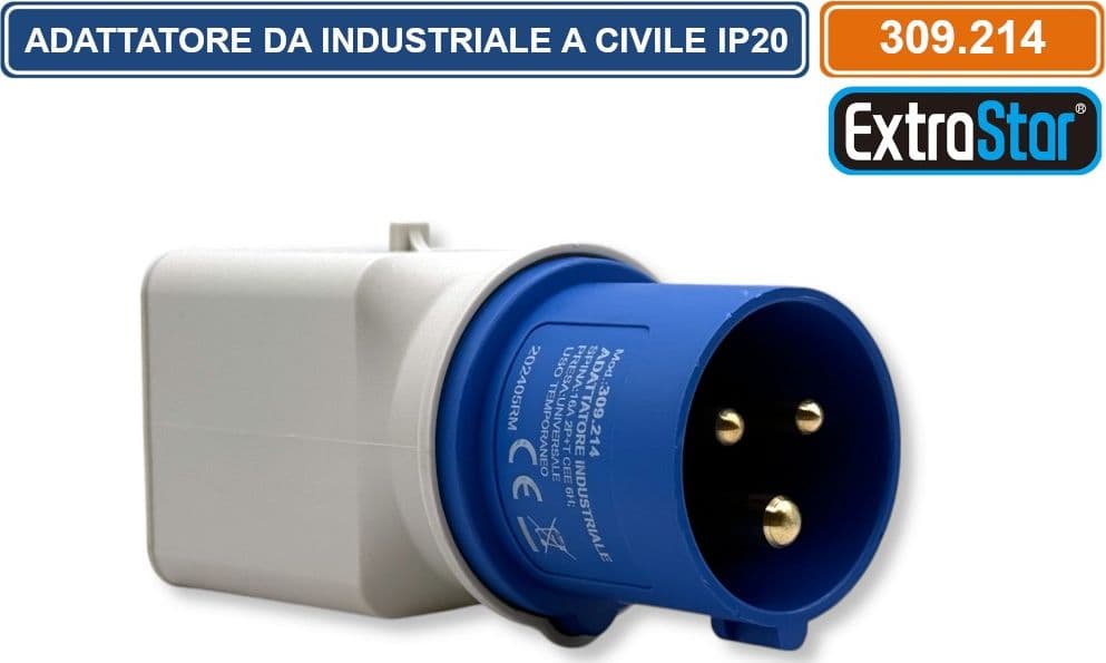 ADATTATORE INDUSTRIALE MONOFASE 1 SPINA CEE INDUSTRIALE 2P+T 6H E 1 PRESA SCHUKO + 10/16A 2P+T 250V IP20 - 4