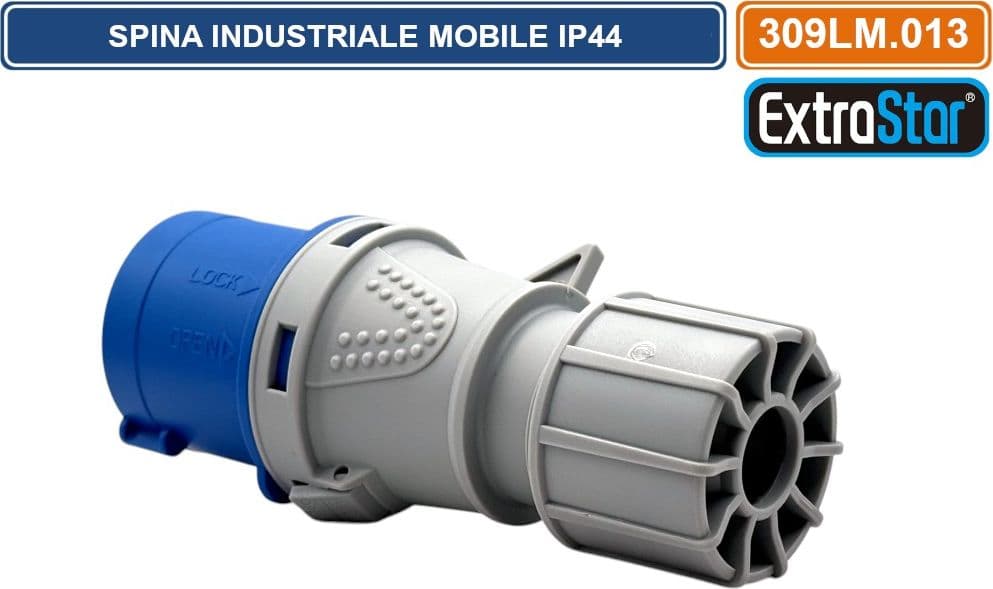 SPINA INDUSTRIALE VOLANTE MONOFASE BLU 16A 2P+E 6H 230V CABLAGGIO A VITE IP44 - 2