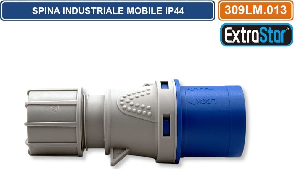 SPINA INDUSTRIALE VOLANTE MONOFASE BLU 16A 2P+E 6H 230V CABLAGGIO A VITE IP44 - 3