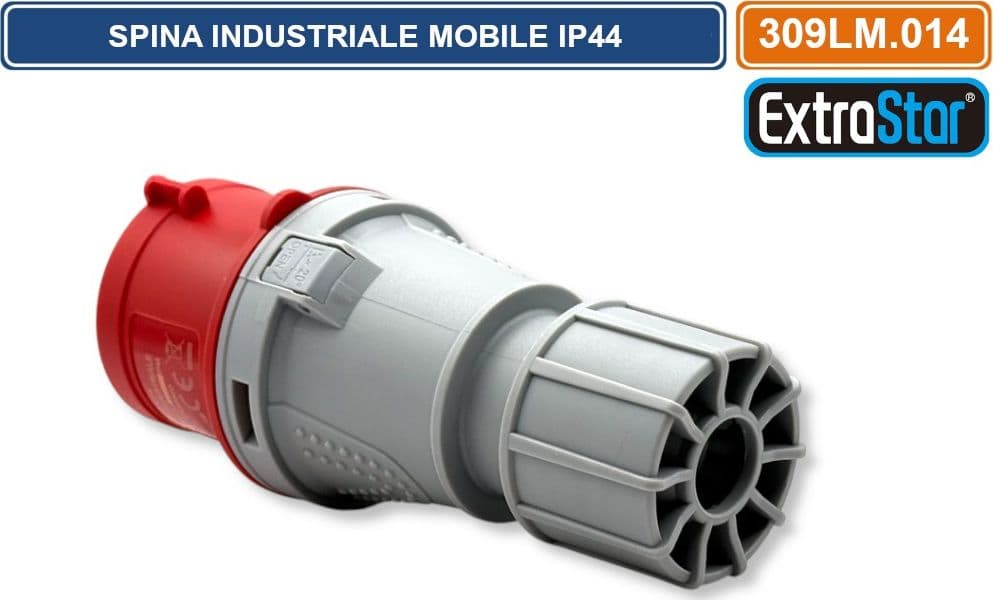 SPINA INDUSTRIALE VOLANTE TRIFASE ROSSA 16A 3P+E 6H 380-415V CABLAGGIO A VITE IP44 - 2