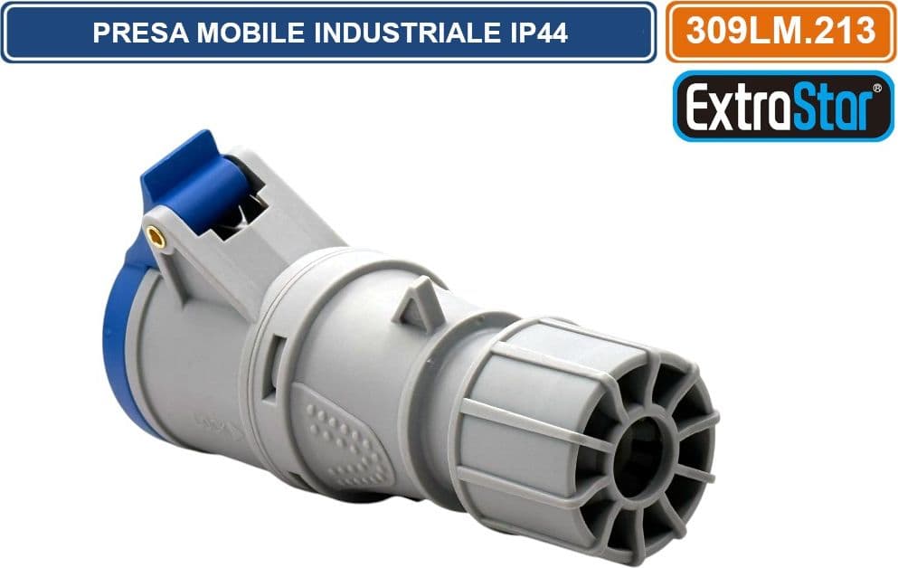 PRESA INDUSTRIALE VOLANTE MONOFASE BLU 16A 2P+E 6H 230V CABLAGGIO A VITE IP44 - 3