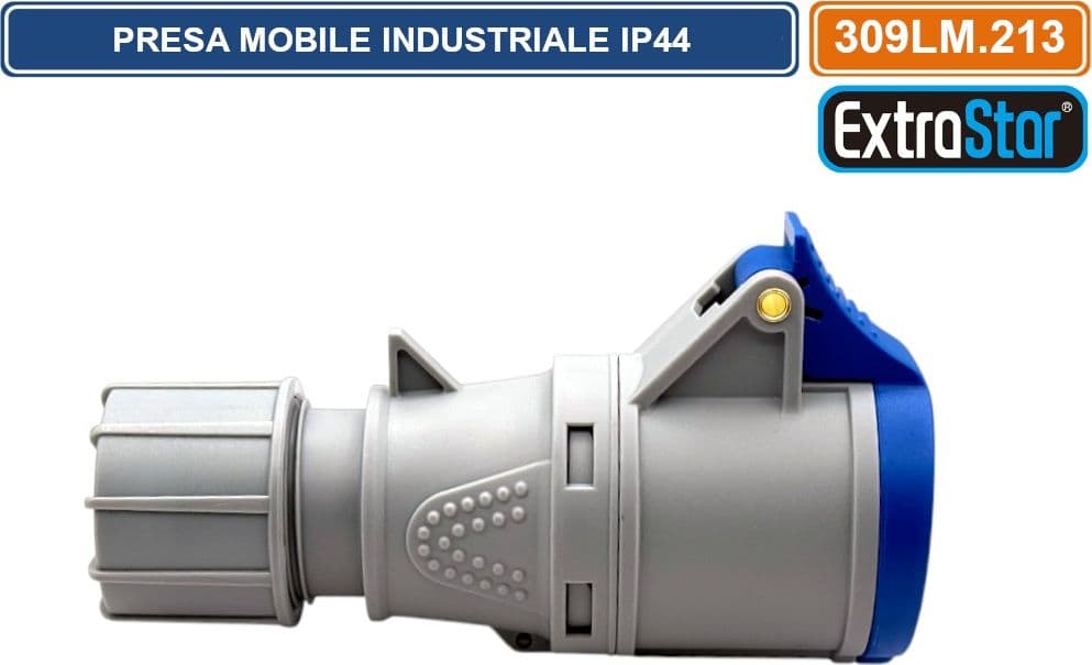 PRESA INDUSTRIALE VOLANTE MONOFASE BLU 16A 2P+E 6H 230V CABLAGGIO A VITE IP44 - 4