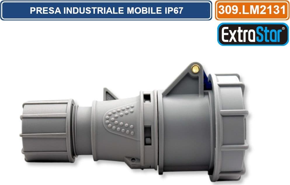 PRESA INDUSTRIALE VOLANTE MONOFASE BLU 16A 2P+E 6H 230V CABLAGGIO A VITE IP67 - 4