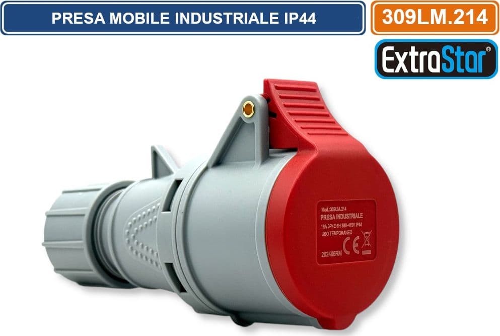 PRESA INDUSTRIALE VOLANTE TRIFASE ROSSA 16A 3P+E 6H 380-415V CABLAGGIO A VITE IP44 - 2