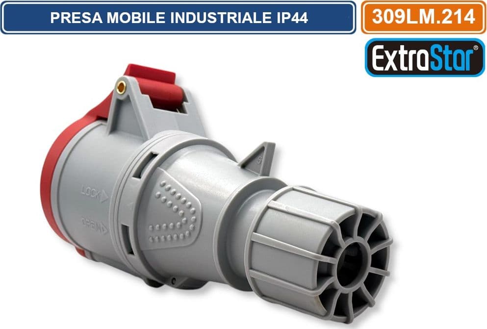 PRESA INDUSTRIALE VOLANTE TRIFASE ROSSA 16A 3P+E 6H 380-415V CABLAGGIO A VITE IP44 - 3