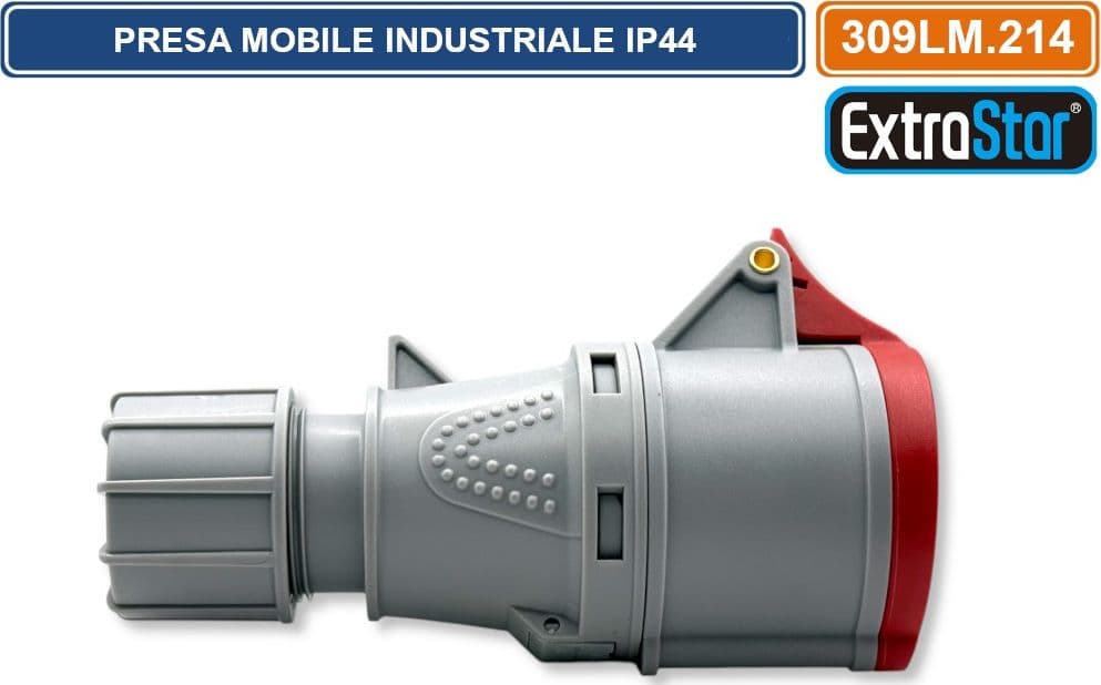 PRESA INDUSTRIALE VOLANTE TRIFASE ROSSA 16A 3P+E 6H 380-415V CABLAGGIO A VITE IP44 - 4
