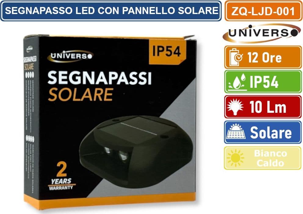 UNIVERSO ZQ-LJD-001 SEGNAPASSO SMD LED AD ENERGIA SOLARE DA ESTERNO IP54 12 ORE DI AUTONOMIA - 4
