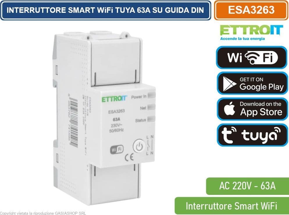 ETTROIT ESA3263 INTERRUTTORE SMART TUYA WIFI 63A SU GUIDA DIN 2M 1P 220V, CONTROLLO TRAMITE APP TUYA PROGRAMMAZIONE, MONITORAGGIO, GESTIONE AUTOMATIZZATA - 4