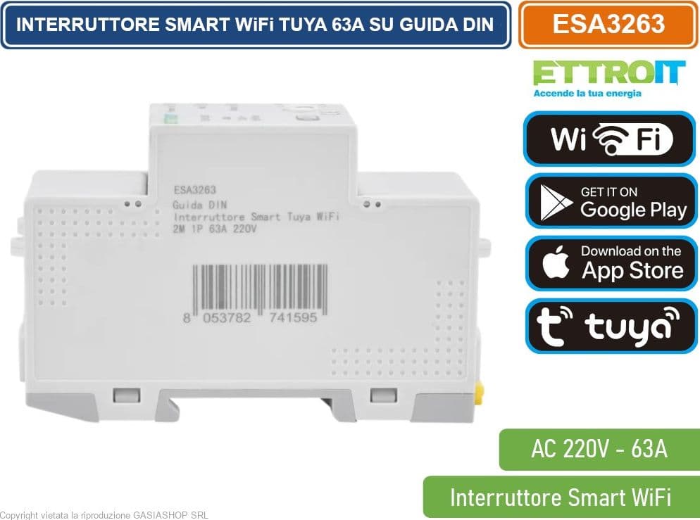ETTROIT ESA3263 INTERRUTTORE SMART TUYA WIFI 63A SU GUIDA DIN 2M 1P 220V, CONTROLLO TRAMITE APP TUYA PROGRAMMAZIONE, MONITORAGGIO, GESTIONE AUTOMATIZZATA - 3