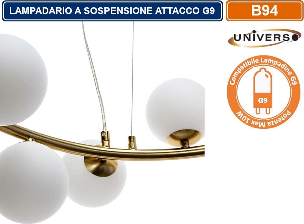 LAMPADARIO LED A SOSPENSIONE  IN METALLO DI COLORE BRONZO DOTATO DI 15 SFERE IN VETRO DA 10CM CON ATTACCO G9 MAX 150W - 4