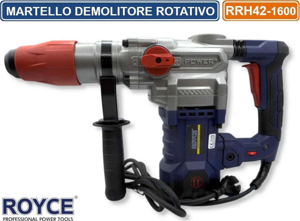 MARTELLO ROTATIVO DEMOLITORE SCALPELLATORE PERFORATORE 1600 WATT SDS MAX FORO RRH42 3800BPM 9.0 JOUL - 2
