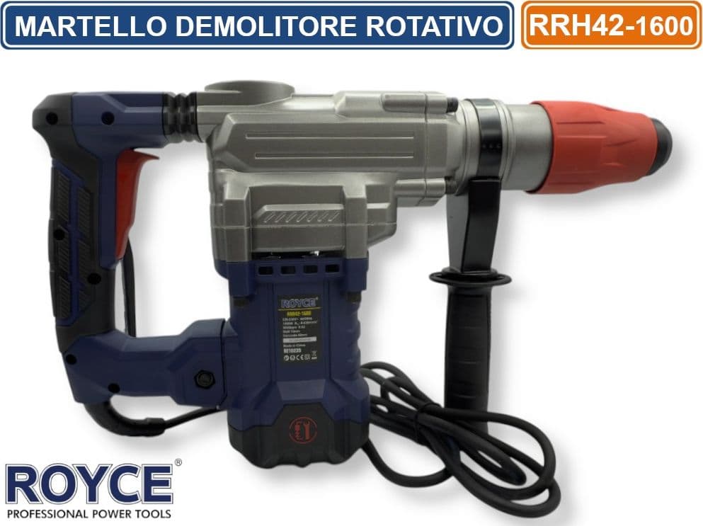 MARTELLO ROTATIVO DEMOLITORE SCALPELLATORE PERFORATORE 1600 WATT SDS MAX FORO RRH42 3800BPM 9.0 JOUL - 3