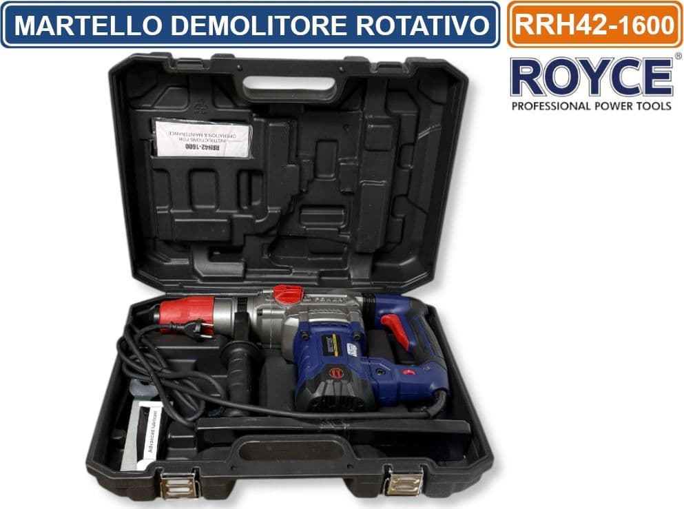 MARTELLO ROTATIVO DEMOLITORE SCALPELLATORE PERFORATORE 1600 WATT SDS MAX FORO RRH42 3800BPM 9.0 JOUL - 5