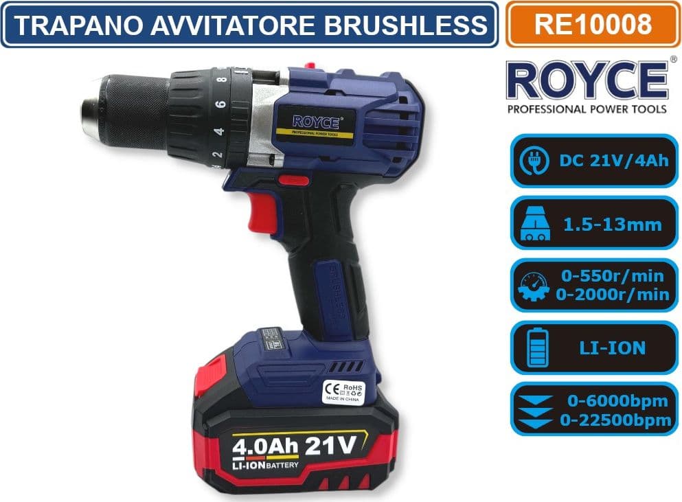 TRAPANO AVVITATORE PROFESSIONALE DOPPIA BATTERIA 21V 4AH MOTORE BRUSHLESS - 2