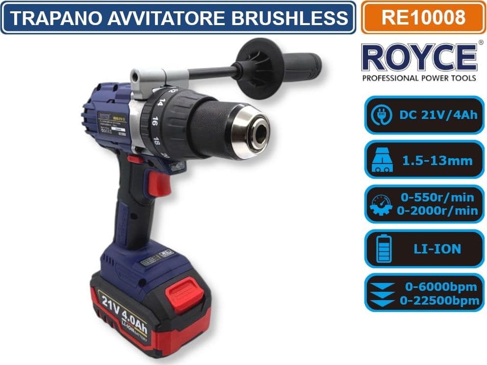 TRAPANO AVVITATORE PROFESSIONALE DOPPIA BATTERIA 21V 4AH MOTORE BRUSHLESS - 3