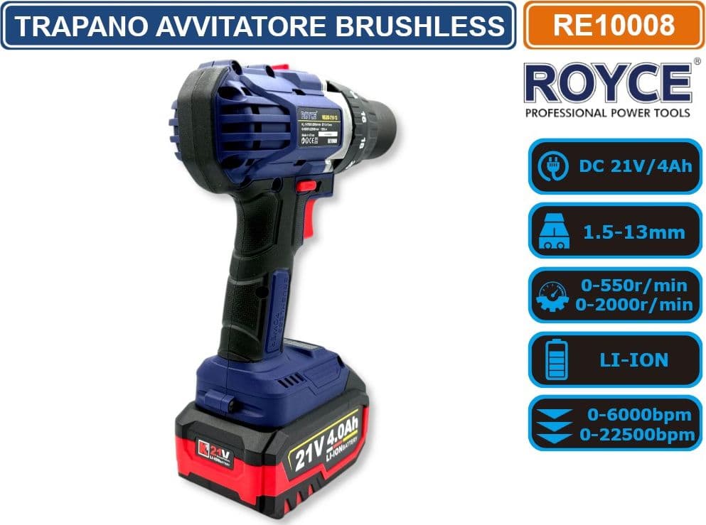 TRAPANO AVVITATORE PROFESSIONALE DOPPIA BATTERIA 21V 4AH MOTORE BRUSHLESS - 4