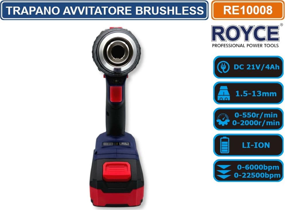 TRAPANO AVVITATORE PROFESSIONALE DOPPIA BATTERIA 21V 4AH MOTORE BRUSHLESS - 5